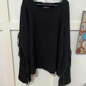 Black Fringe Sleeve Sweatshirt